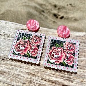 Shabby Chic Statement Boho Earrings – Floral Rose Cottagecore Vibe